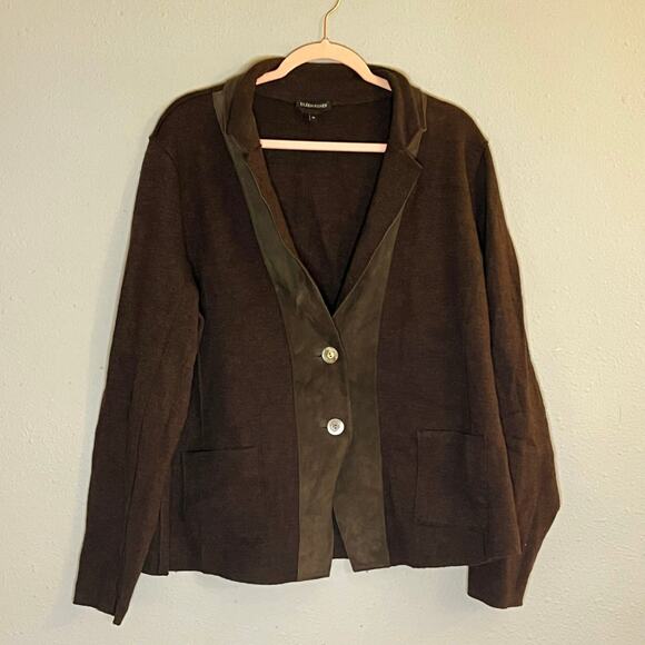 Eileen Fisher Jackets & Blazers - Eileen Fisher XL Merino Wool Lamb Leather Chocolate Brown Blazer Jacket Luxury